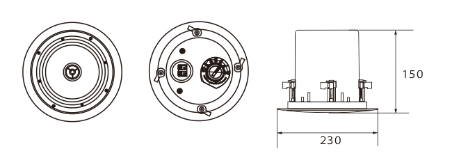 帶后罩型吸頂揚(yáng)聲器尺寸圖