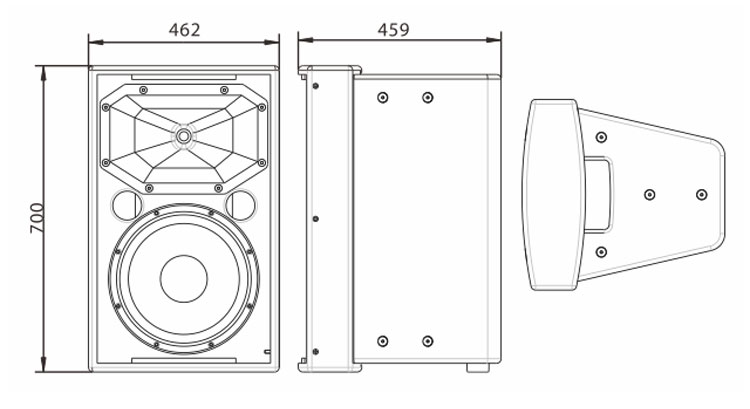 C-Frie15 兩單元兩分頻倒相式全頻音箱尺寸圖