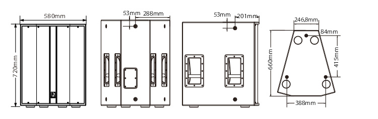 內(nèi)置/外置3分頻12英寸同軸全頻揚(yáng)聲器系統(tǒng)尺寸圖