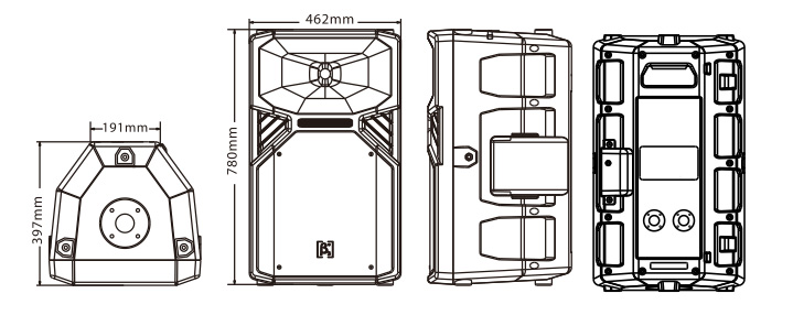 內(nèi)置2分頻15英寸全頻揚(yáng)聲器尺寸圖
