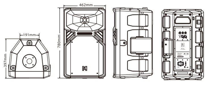 2分頻15英寸DSP有源全頻揚(yáng)聲器尺寸圖