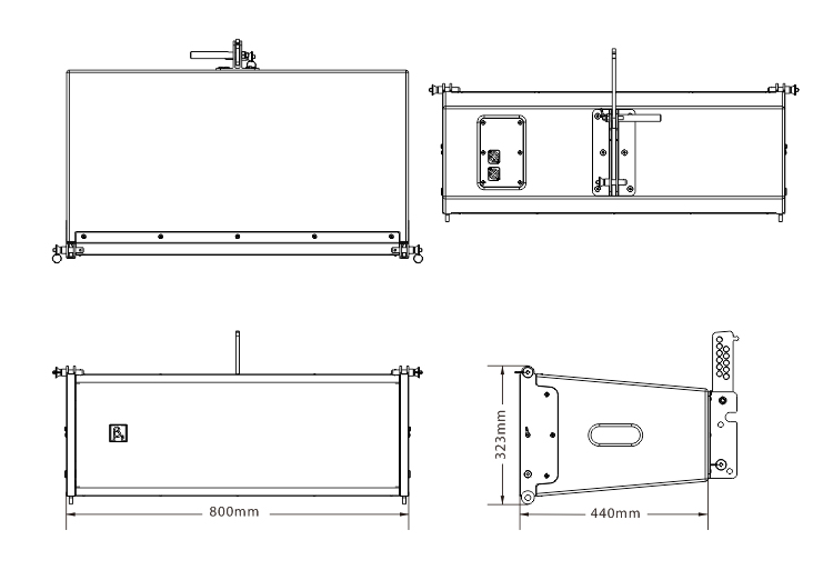 四單元兩分頻線陣列揚(yáng)聲器尺寸圖