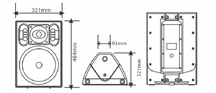 10寸2路全頻塑膠多功能揚(yáng)聲器尺寸圖