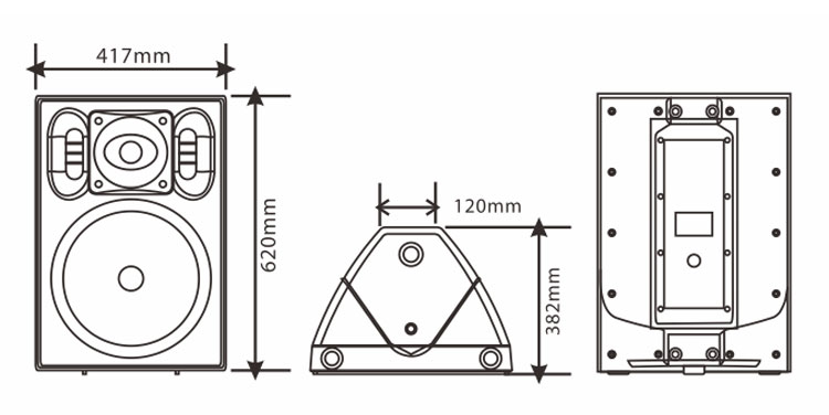 12寸2路全頻塑膠多功能揚(yáng)聲器尺寸圖