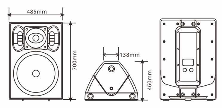 15寸2路全頻塑膠多功能揚聲器尺寸圖